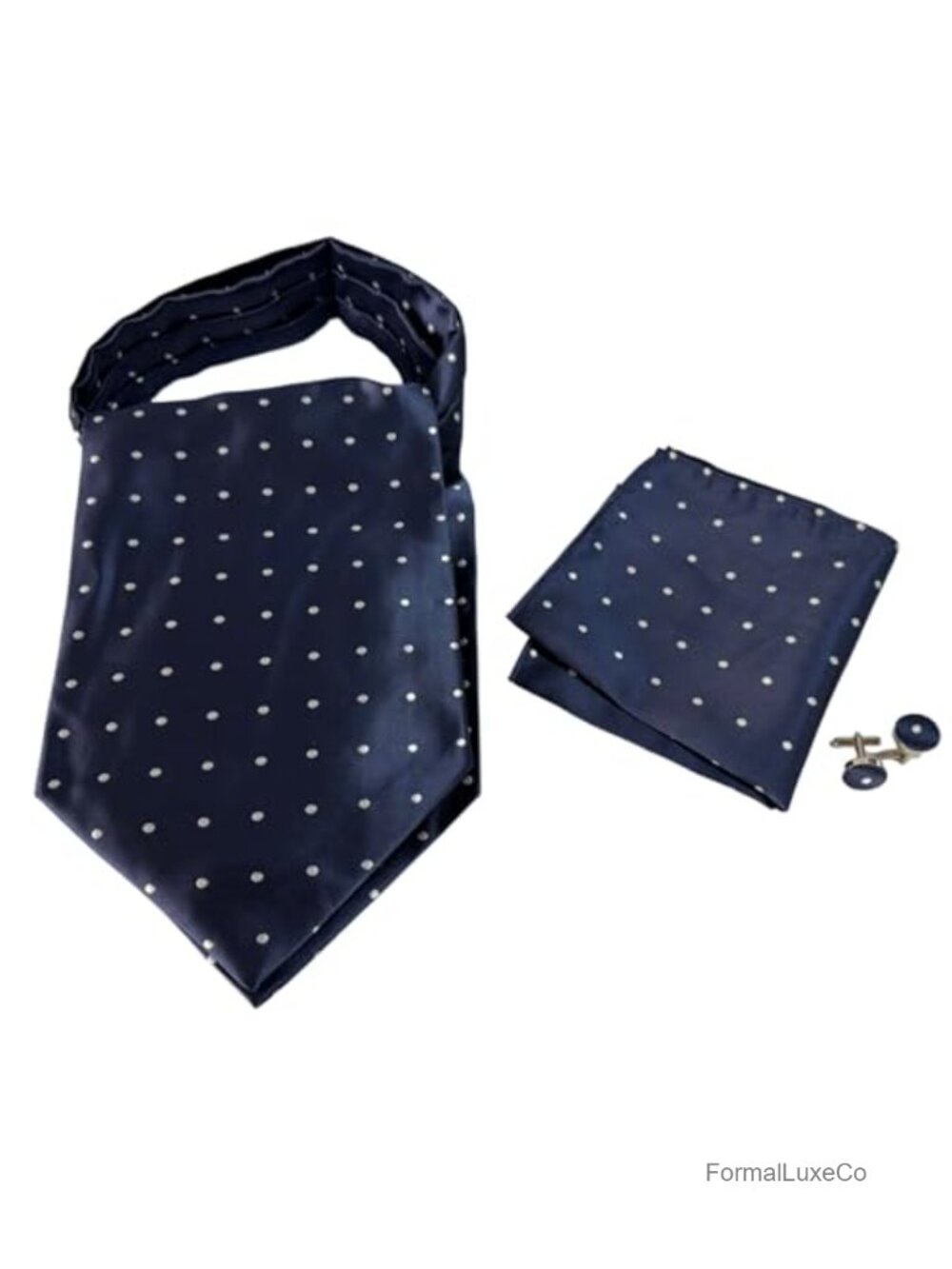 Men's Polka Dot Ascot Tie Cravat Set with Pocket Square and Cufflinks for